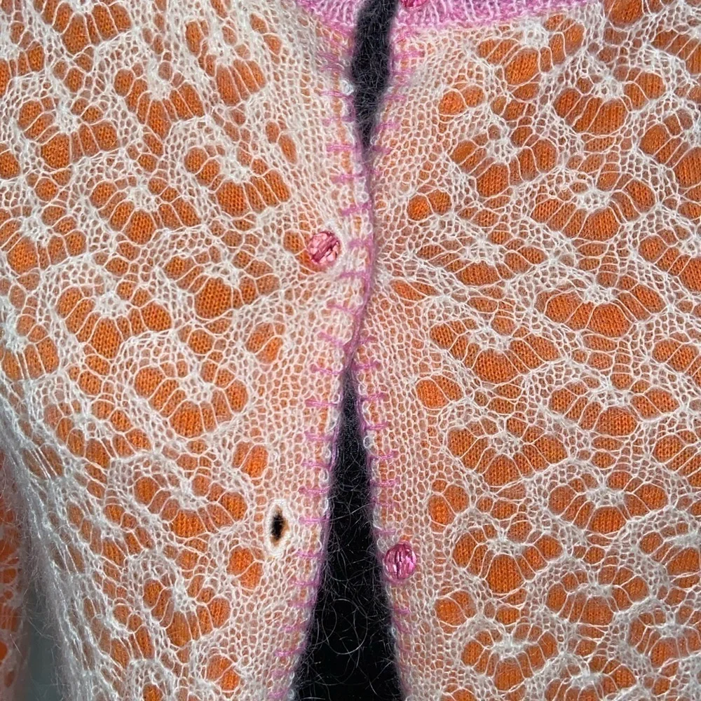 Sigrid Olsen Pink Trim Crocheted Overlay Cardigan - Picture 5 of 8